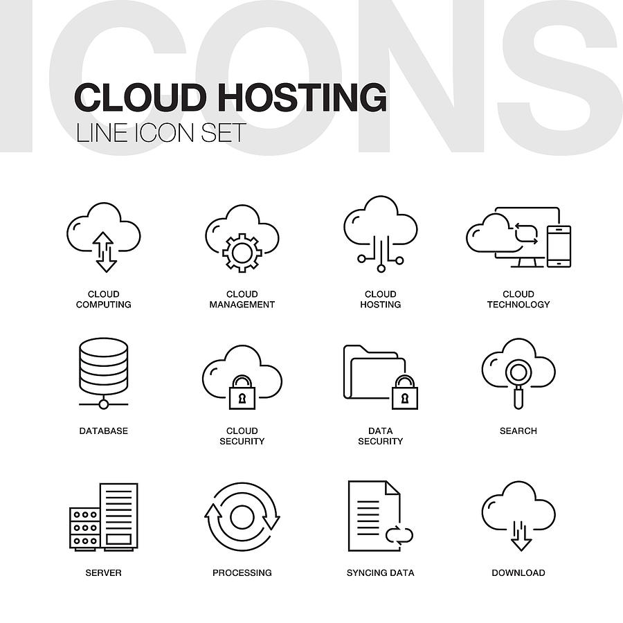 Cloud Hosting Line Icons Drawing by Cnythzl