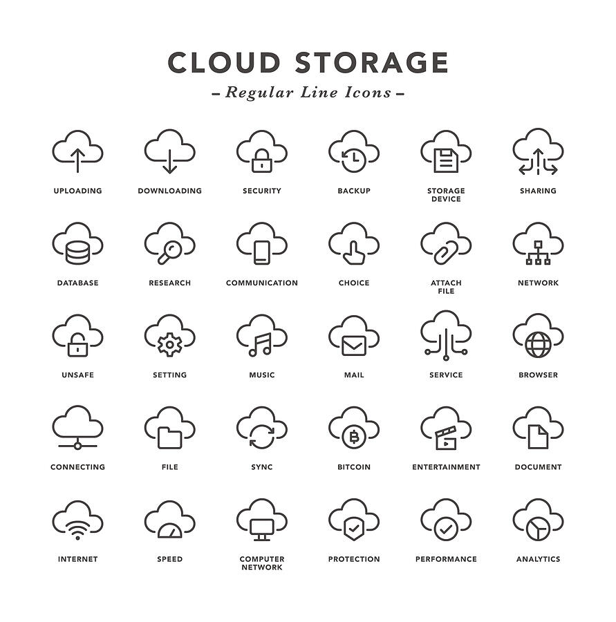 Cloud Storage - Regular Line Icons Drawing by TongSur