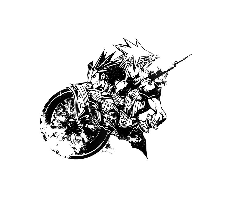 cloud final fantasy black and white