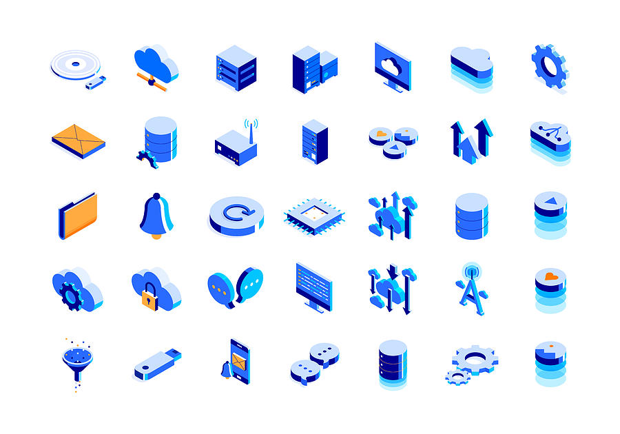 Cloud Technology Isometric Icon Set and Three Dimensional Design Drawing by Kadirkaba