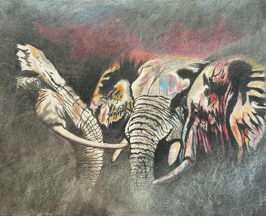 Clouded Elephants Painting by Maris Sherwood