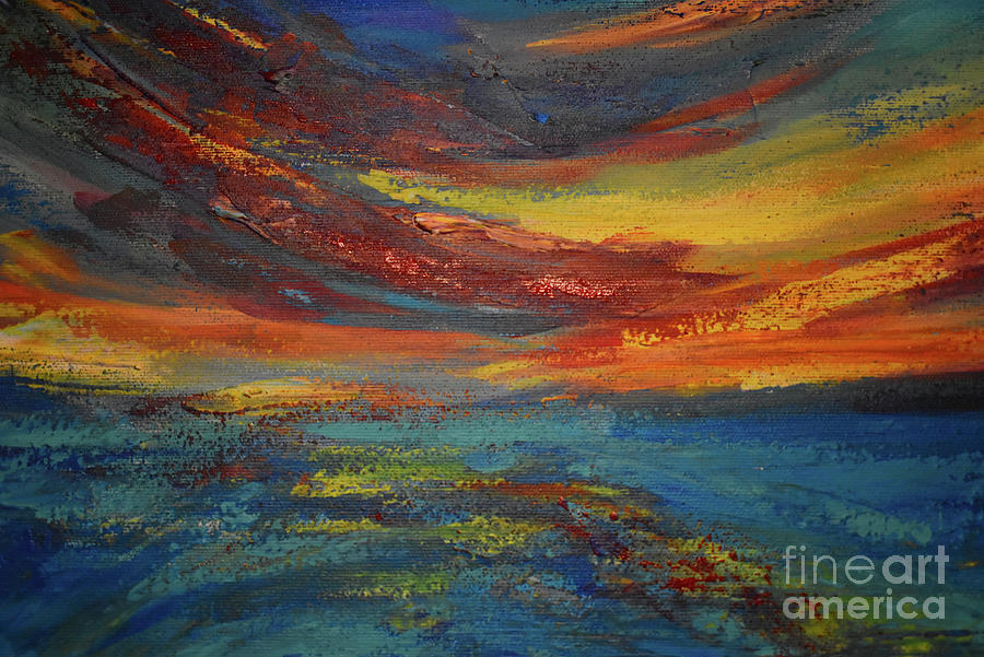 Clouds  add color to my sunset sky detail Painting by Leonida Arte