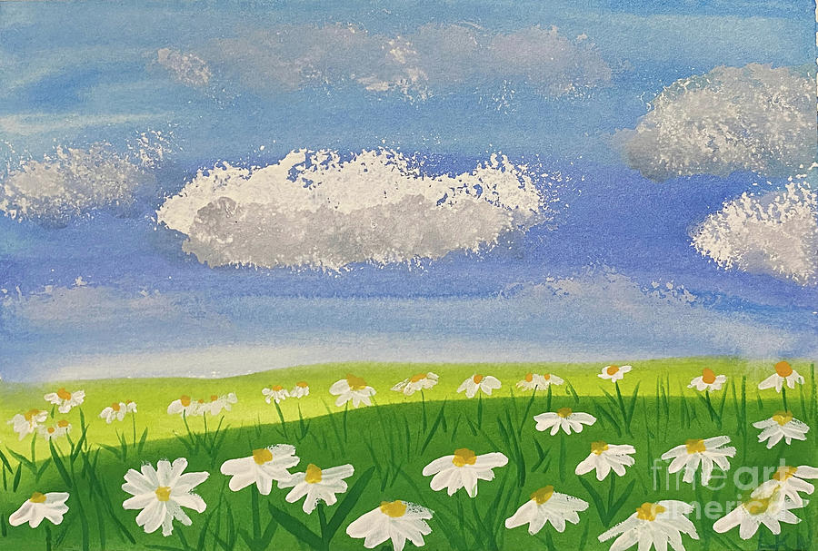 Clouds and Daises Mixed Media by Lisa Neuman