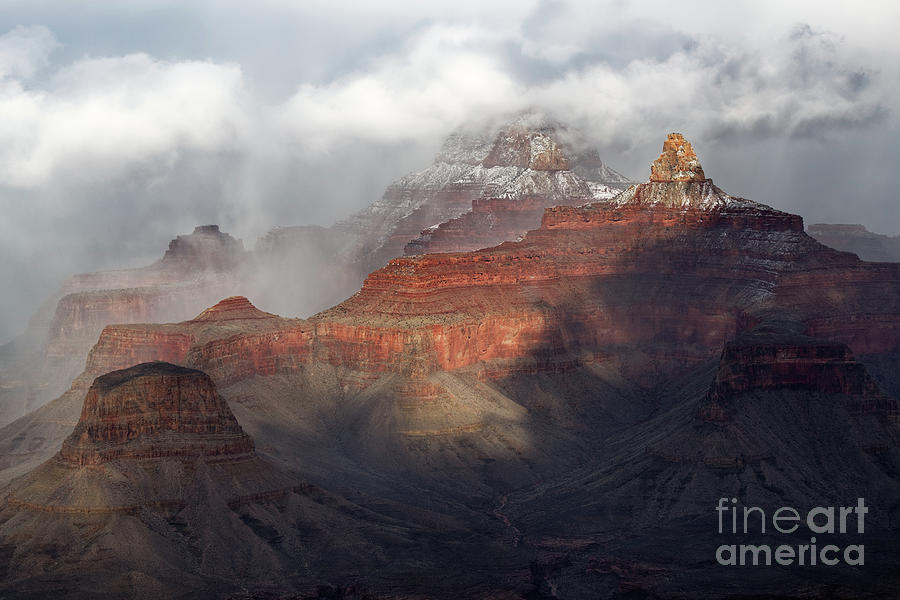 Clouds and Fog with Snow in Winter at Grand Canyon National Park Photograph by Tom Schwabel