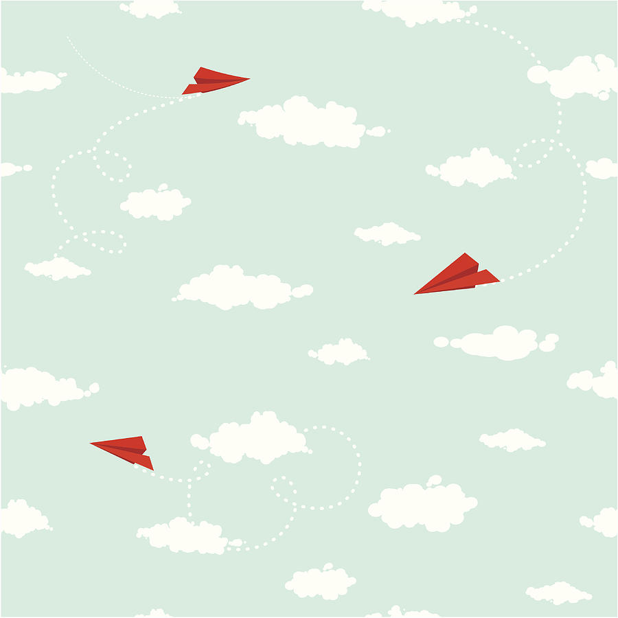 Clouds and paper planes seamless pattern Drawing by Kimikodate