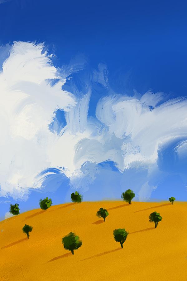 Clouds Greeting The Hill And The Trees 2 - Minimal Landscape Painting - Colorful, Poetic Abstract Mixed Media
