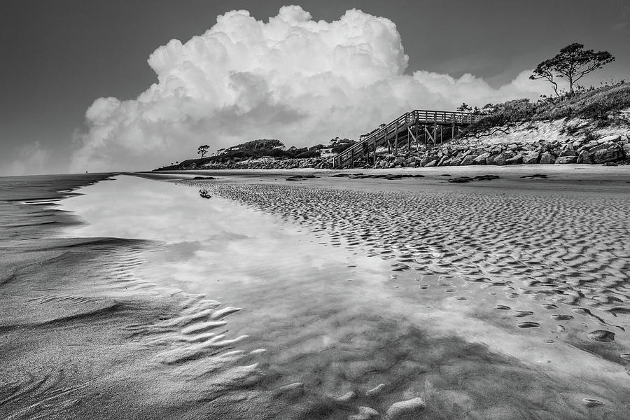 Clouds in the Tidal Pools in Black and White Photograph by Debra and Dave Vanderlaan