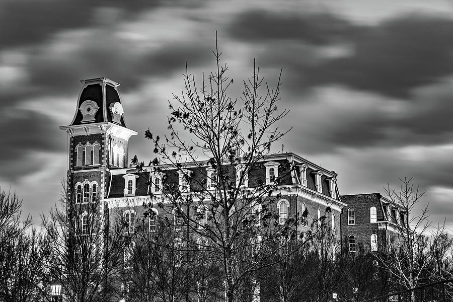 University Of Arkansas Photograph - Clouds Moving Over Old Main - University of Arkansas Monochrome by Gregory Ballos
