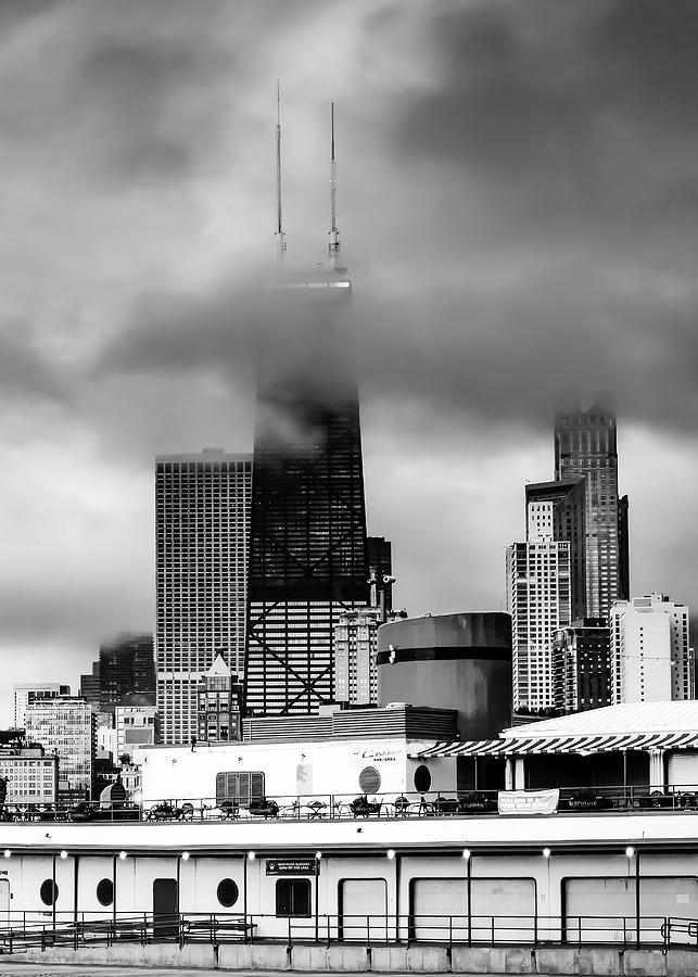 Clouds Over Chicago From North Avenue Beach - Black And White Photograph by Gregory Ballos