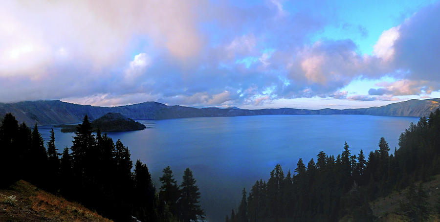 Clouds over Crater Lake Photograph by Carl Moore