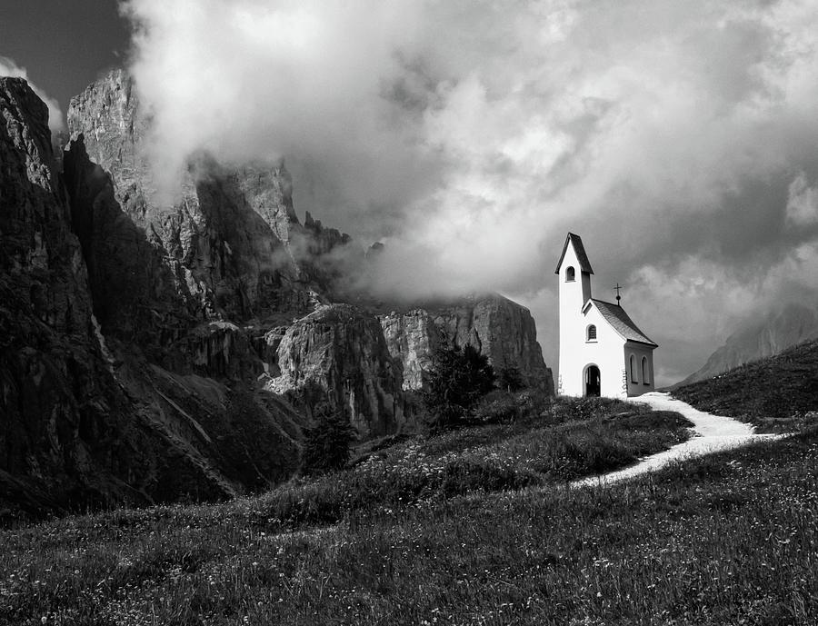Clouds Over The Chapel Of Saint Maurice, The Dolomites, Italy Photograph by Sarah Howard