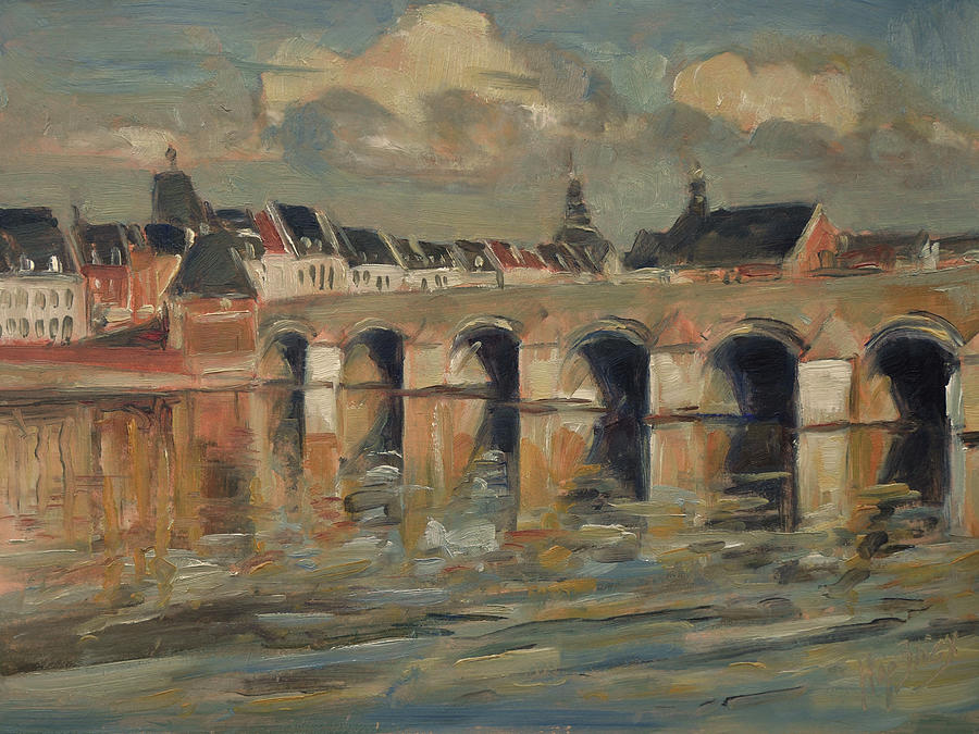 Clouds over the Saint Servaas bridge Painting by Nop Briex