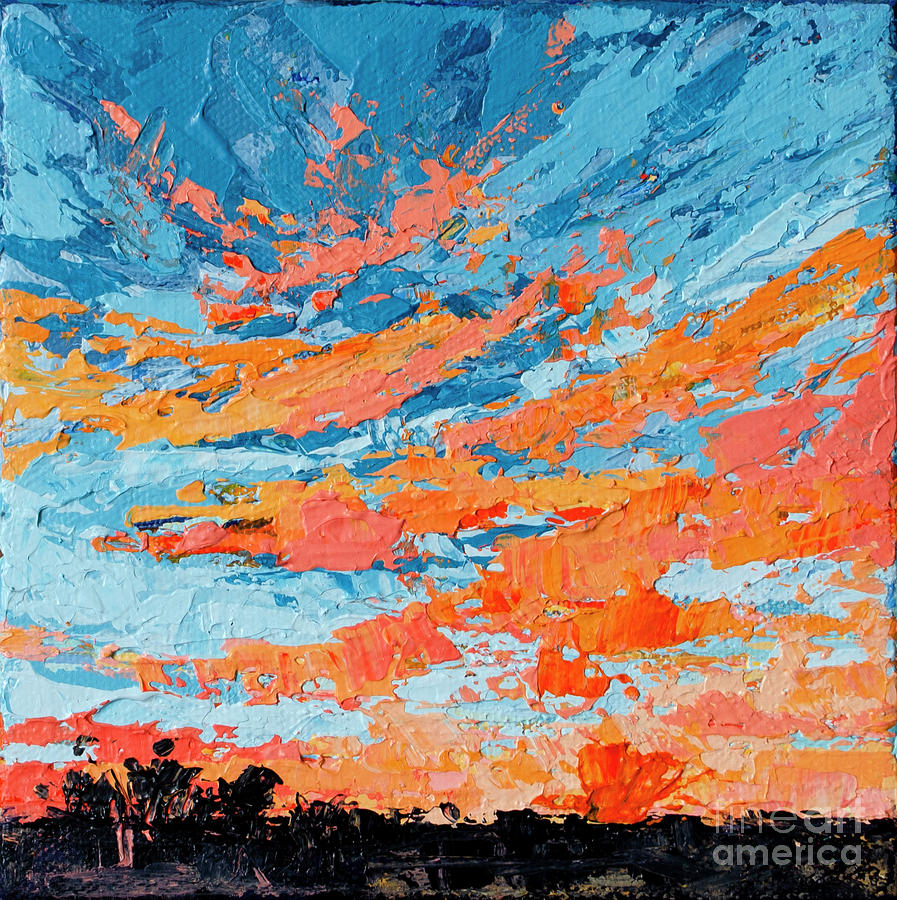 Cloudscape Orange Sunset Over and Open Field Painting by Patricia Awapara