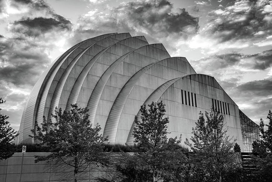 Cloudscape Over The Kansas City Kauffman Center - Black And White Photograph by Gregory Ballos