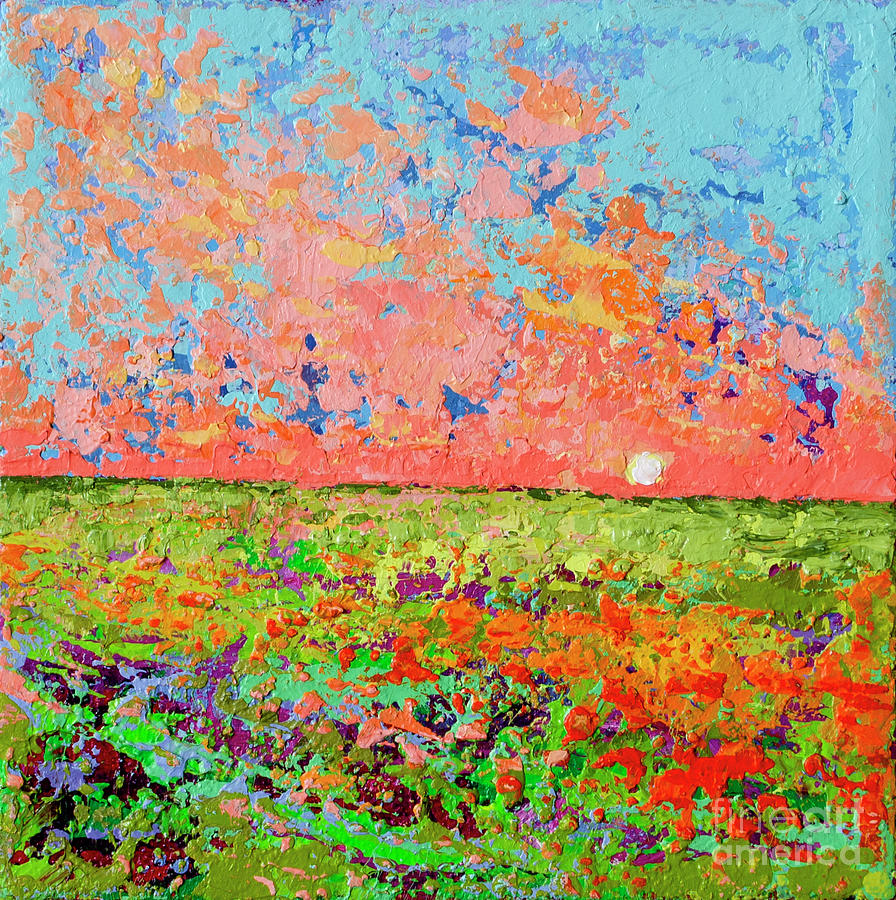 Cloudscape Vanilla Sunset on a Bed of Blooms Painting Painting by Patricia Awapara