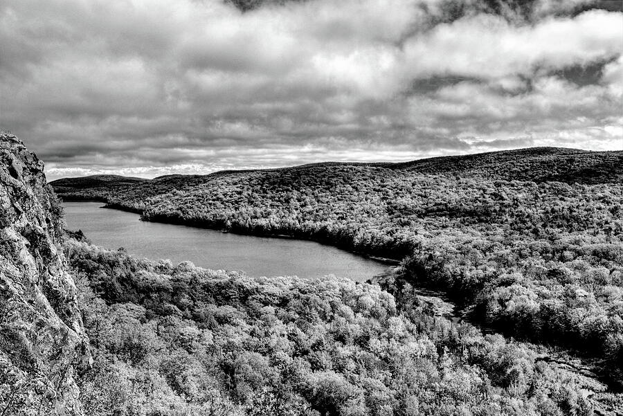 Cloudy Afternoon At Lake Of The Clouds BW Photograph by Dale Kauzlaric