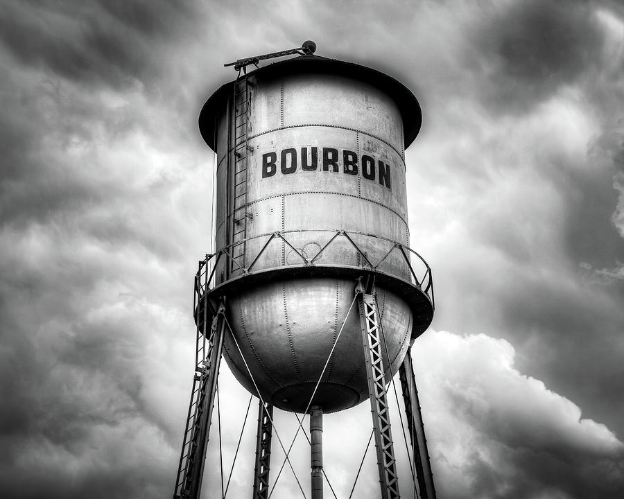 Cloudy Bourbon Tower in Black and White Photograph by Gregory Ballos