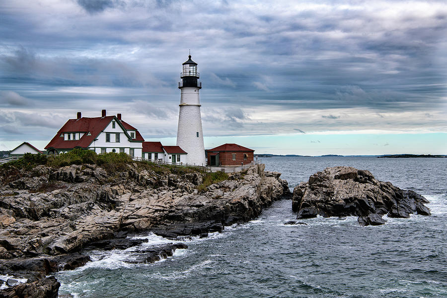 Cloudy Day at Portland Head Photograph by Rose Guinther