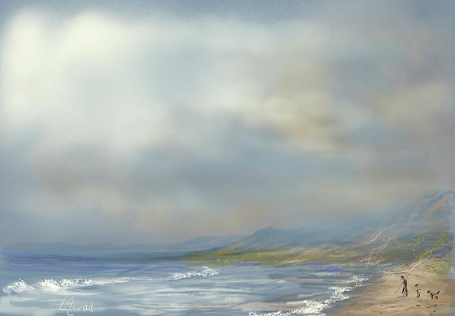 Seashore Painting - Cloudy day at seashore  by Laila Awad Jamaleldin