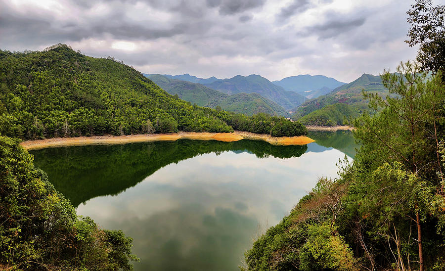 Cloudy Day by a Reservoir in Rural Zhejiang Province, China Photograph by William Dickman