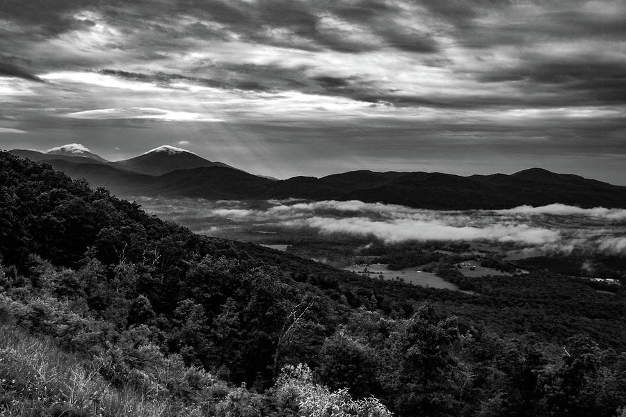 Cloudy in the Valley - Black and White Photograph by Deb Beausoleil