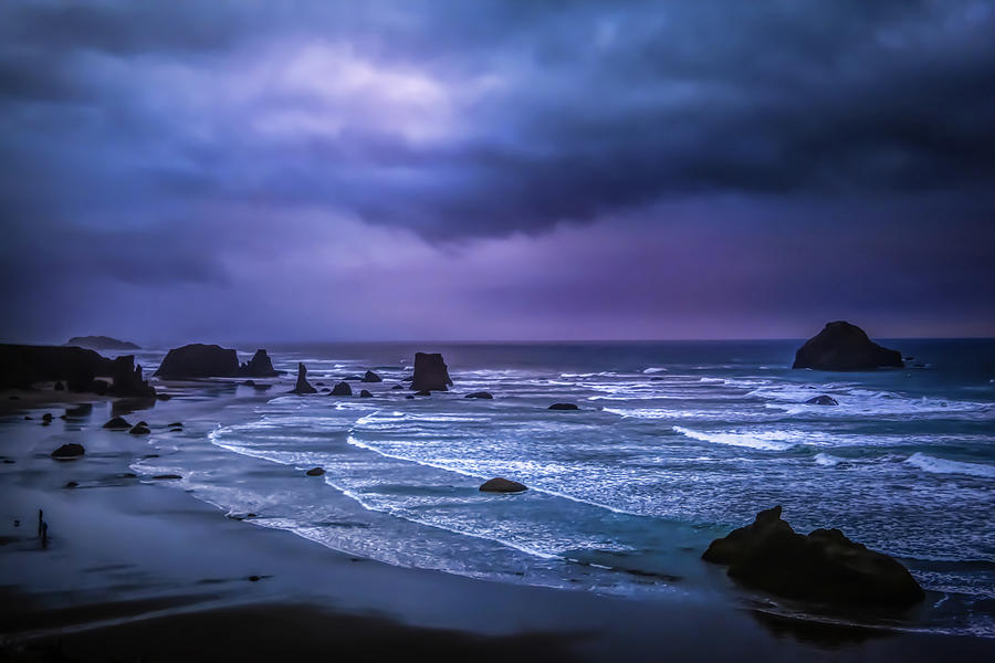 Cloudy Late Bandon Sunset Photograph by Sally Bauer