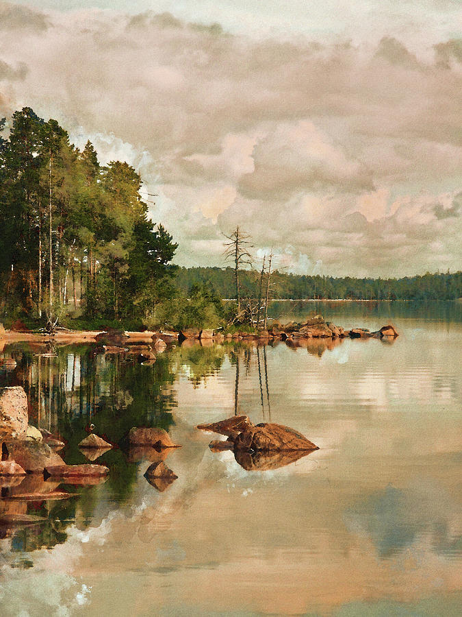 Cloudy Morning at the Lake Painting by Alex Mir