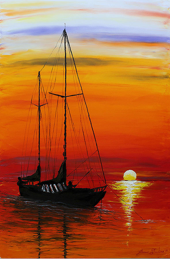 Cloudy Red Sails #1 Painting by James Dunbar