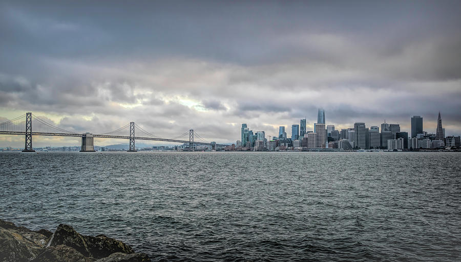 Cloudy San Francisco Skyline and Bay Bridge 2 Photograph by Lindsay Thomson