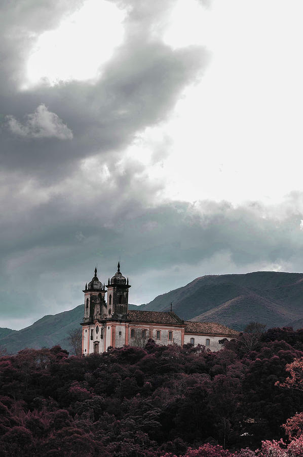 Cloudy Sky Over Church In Mountain Valley - Surreal Art By Ahmet Asar Digital Art