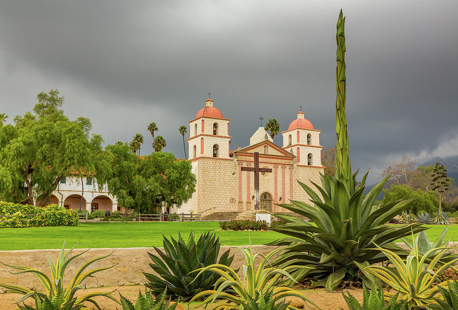 Cloudy stormy day at Santa Barbara Mission Photograph by Steven Heap