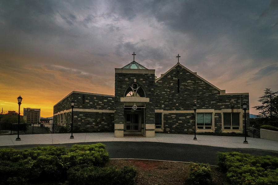 Cloudy Sunset at Church Photograph by Deb Beausoleil