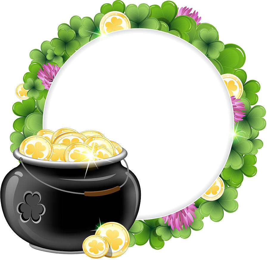 Clover wreath and  pot with gold Drawing by Skomorokh