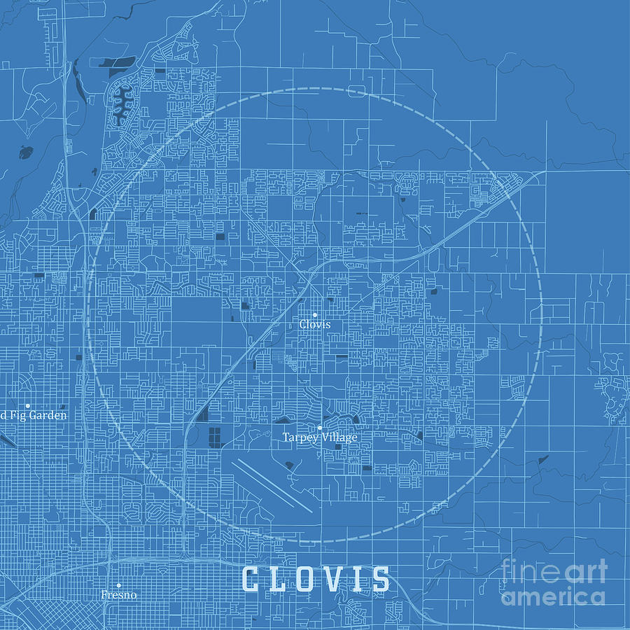 Clovis CA City Vector Road Map Blue Text Digital Art By Frank Ramspott ...