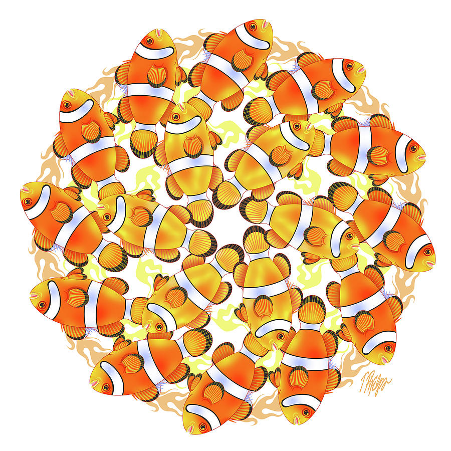 Clownfish Collection Spiral Mandala Digital Art by Tim Phelps