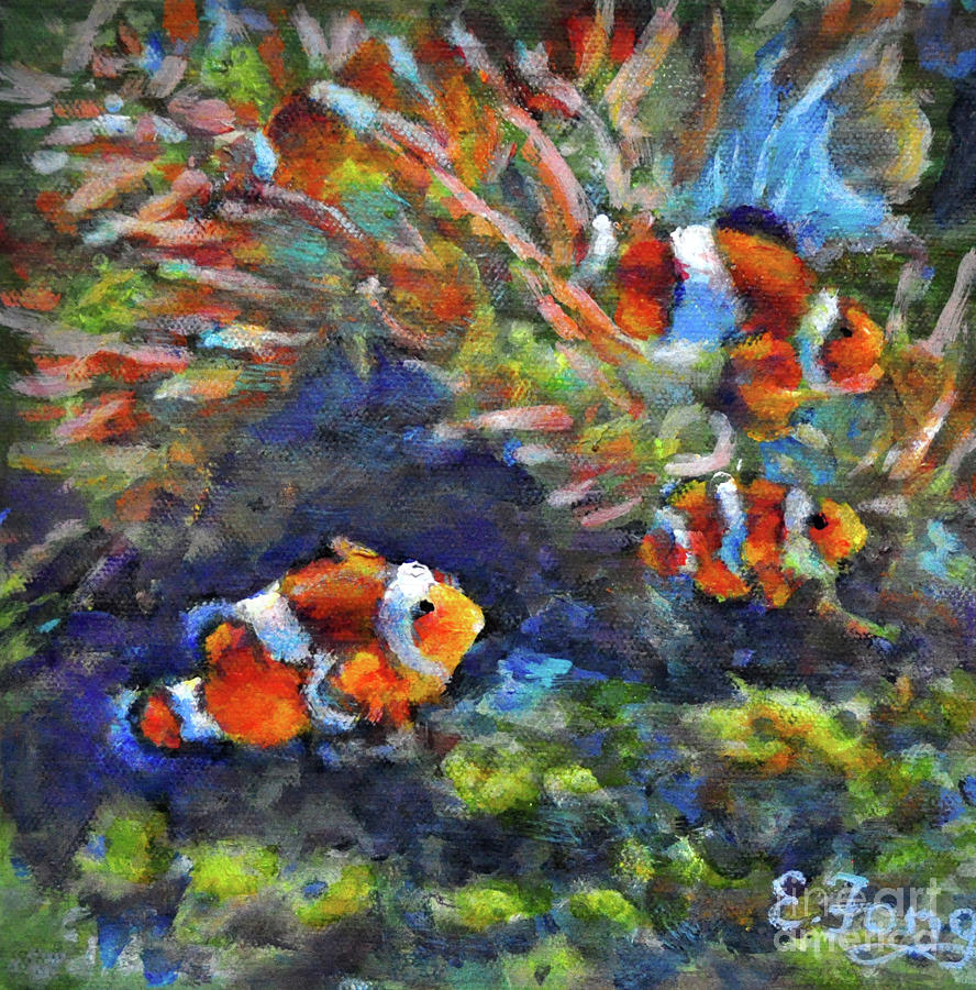 Clown Fish Painting - Clowning Around 2 by Eileen  Fong