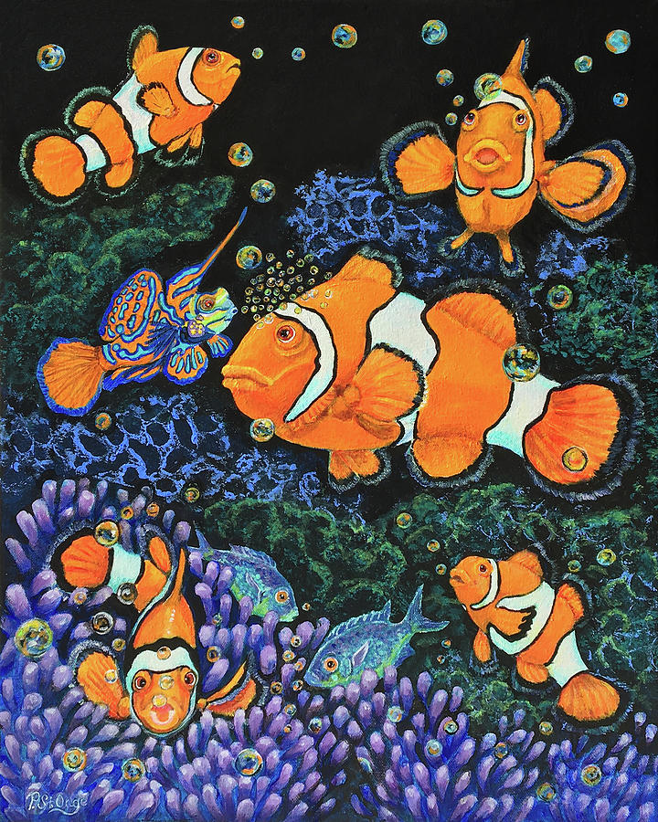 Clowning Around in the Reef Painting by Pat St Onge
