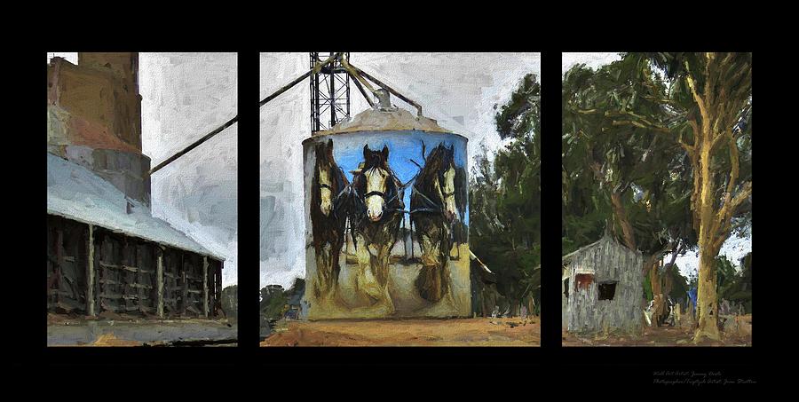 Horse Mixed Media - Clydesdales Clem Sam Banjo Goorambat Silo Art by Joan Stratton