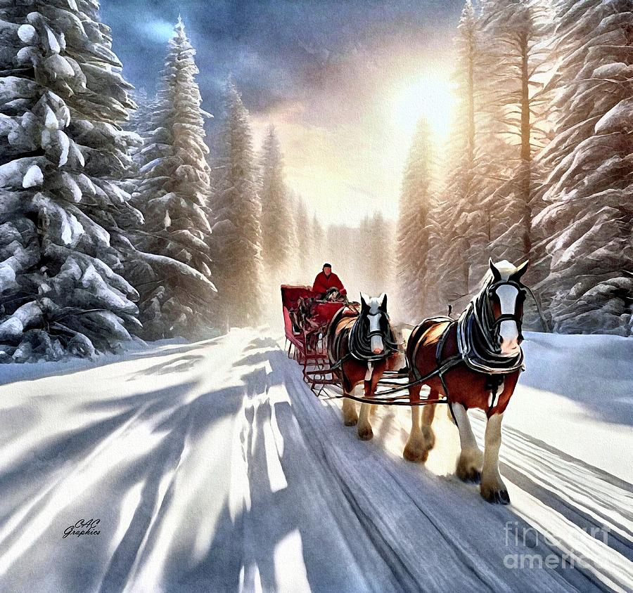 Clydesdales Drawn Sleigh Digital Art by CAC Graphics