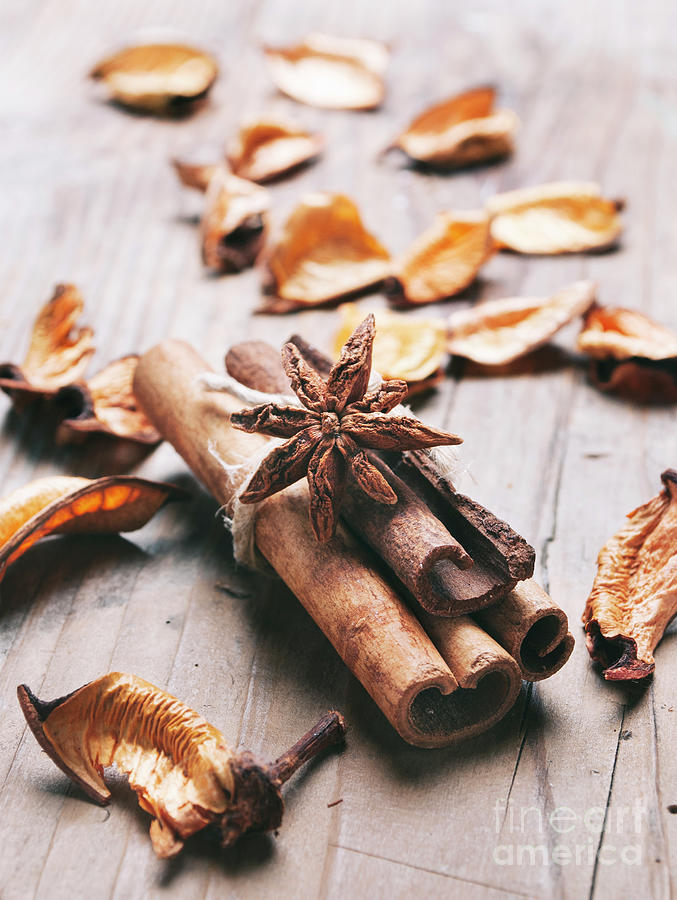 Cnnamon and anise with scented dry flower potpourri  Photograph by Jelena Jovanovic