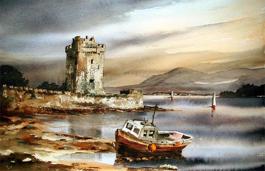 Co. Down  Narrow Water Castle Painting by Val Byrne