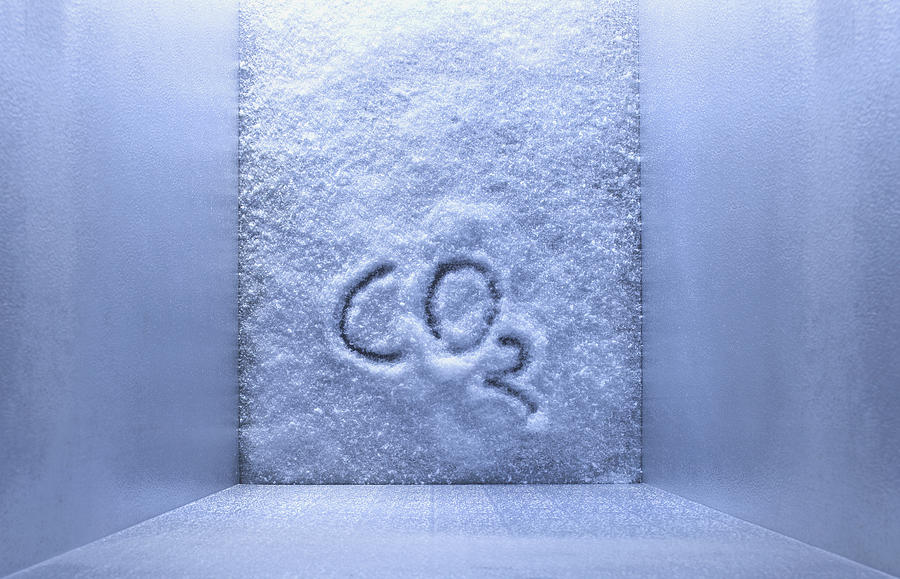 CO2 is written on ice in freezer Photograph by Westend61