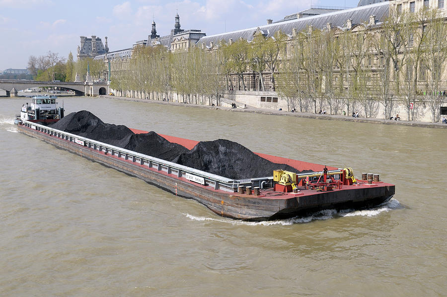 Coal barge and tugboat on the Seine River, Paris,Ile-de-France, France Photograph by Kevin Oke