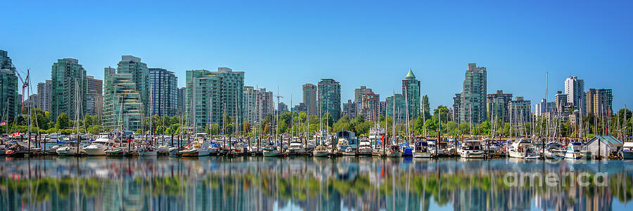 Boat Photograph - Coal harbor, Vancouver panorama by Delphimages Photo Creations