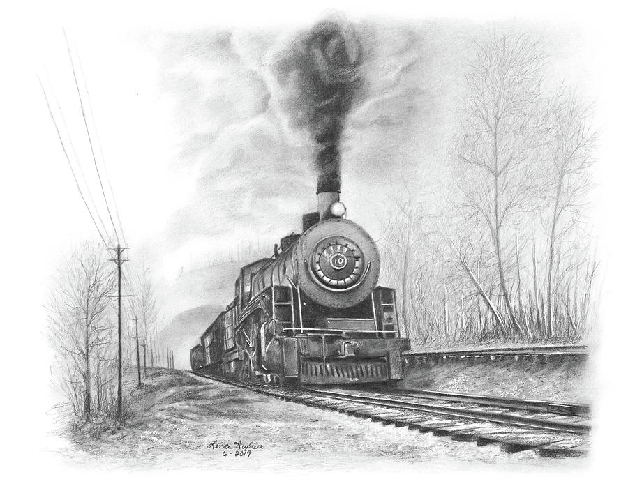 Coal Train Drawing by Lena Auxier