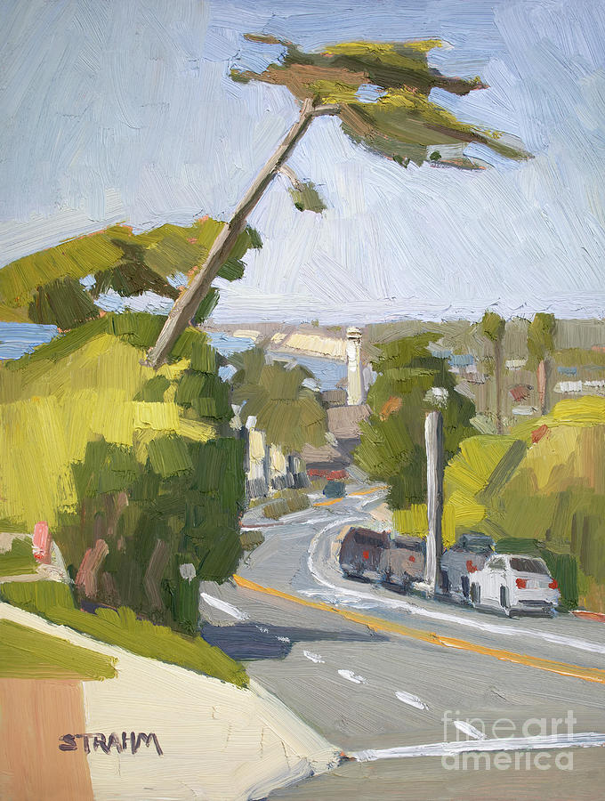 Coast Blvd. Towards Powerhouse - Del Mar, California Painting by Paul Strahm