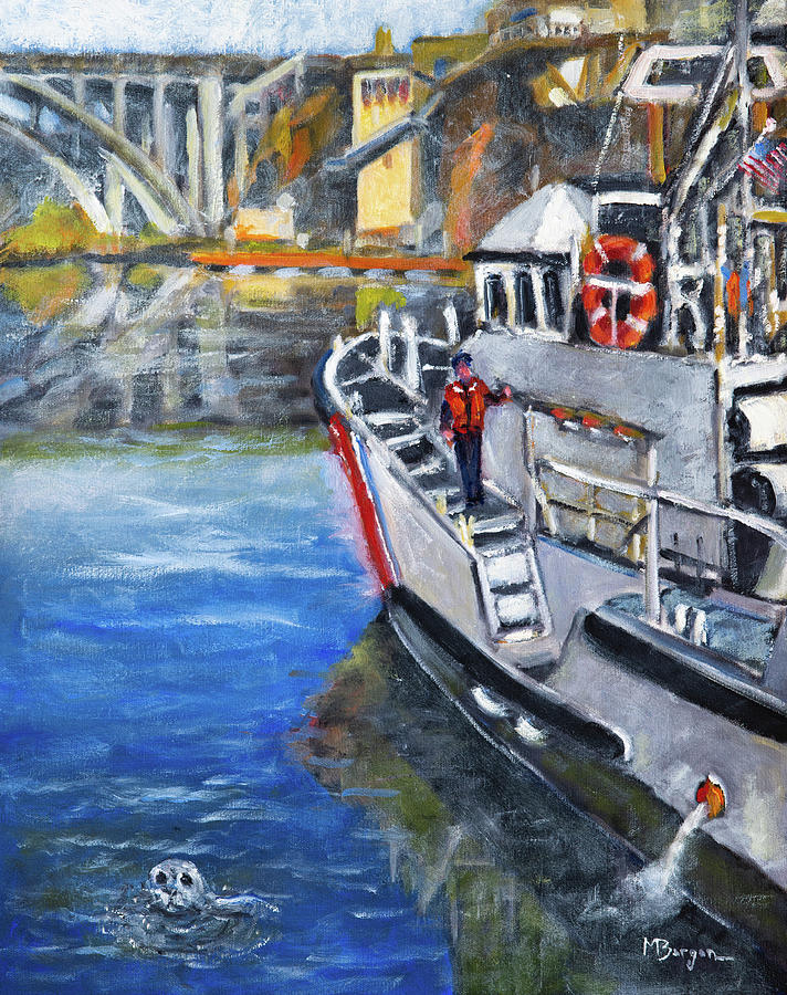 Coast Guard Boat at Depoe Bay Painting by Mike Bergen