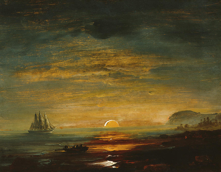 Coast landscape with sunset Painting by O Vaering by Peder Balke