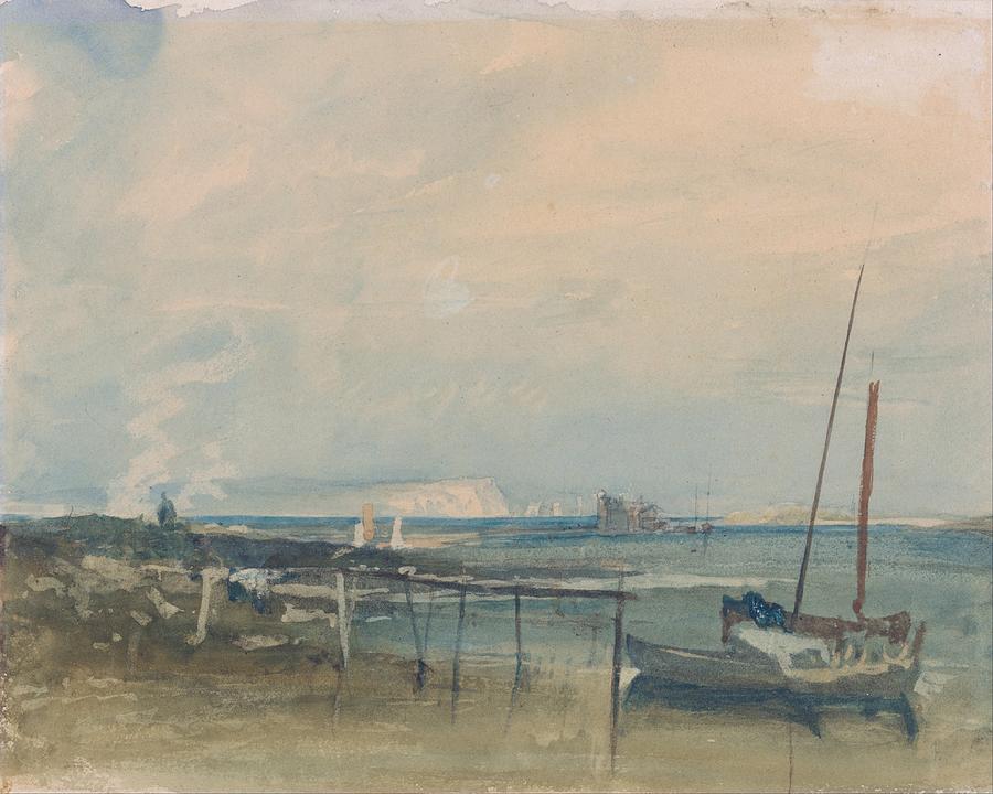 Coast Scene with White Cliffs and Boats on Shore by J.M.W. Turner  Painting by MotionAge Designs