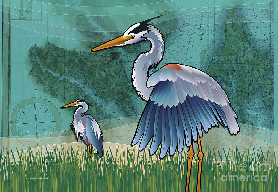 Coastal Blue Heron of the Chesapeake  Digital Art by Joe Barsin